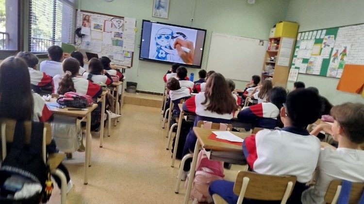 Some of the children who attend a school run by the Sisters in Barcelona
