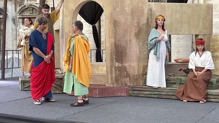 Un momento delle prove dello spettacolo a Piazza Santa Marta