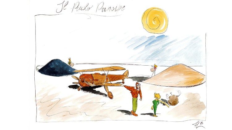 Uno dei bozzetti realizzati per "L'aviatore errante e il Piccolo principe"