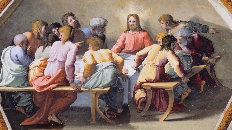 Ultima Cena, affresco, particolare della tredicesima volta delle Logge con le storie di Ges&ugrave;