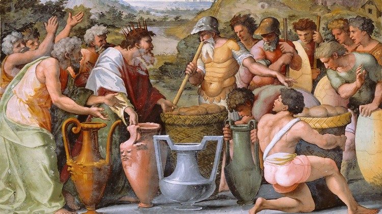 Incontro di Abramo e Melchisedec, affresco, particolare della quarta volta delle Logge con le storie di Abramo