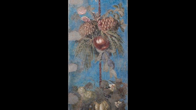 Parete ovest, VI campata, parete di fondo a destra. Festone vegetale, dopo il restauro, foto di G. Capone, 10/09/2020 (Copyright &copy; Governatorato SCV – Direzione dei Musei. Tutti i diritti riservati)