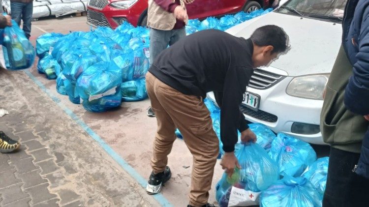 CNEWA coordinated its food and hygiene parcels for distribution to displaced families in Gaza City with, among others, International Orthodox Christian Charities.