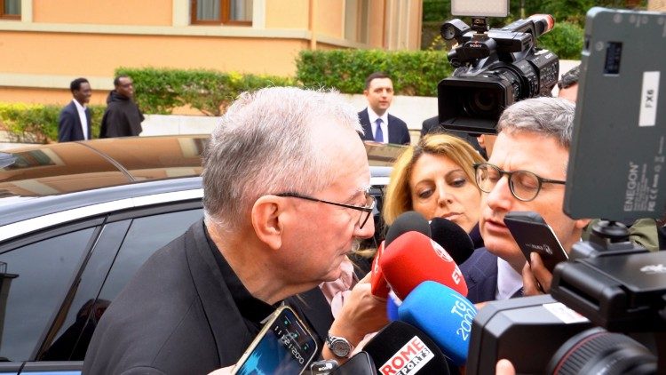 Il cardinale Pietro Parolin, segretario di Stato, all'Augustinianum di Roma