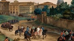 El Papa Clemente XIV sale a caballo del Palacio – Sala de Billar – Palacio Papal – Castel Gandolfo