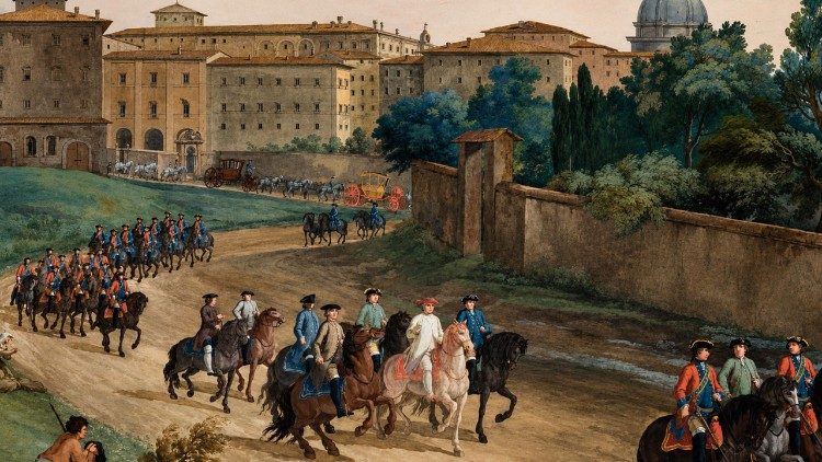 El Papa Clemente XIV sale a caballo del Palacio – Sala de Billar – Palacio Papal – Castel Gandolfo