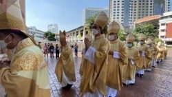 Bishops from across Asia prepare for the celebration of the closing Mass at the end of the general conference of the Federation of Asian Bishops' Conferences in Bangkok, Thailand, on October 30, 2022. Photo: Joe Torres - LiCAS News