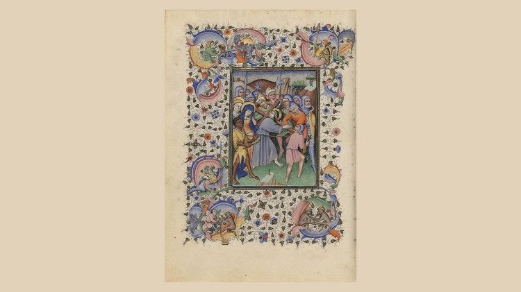 Salita al Calvario, Libro d’ore Biblioteca Apostolica Vaticana, Ott. lat. 2919, Fiandre, sec. XV (mm 187x134; ff. 299), f. 22v &copy; Biblioteca Apostolica Vaticana