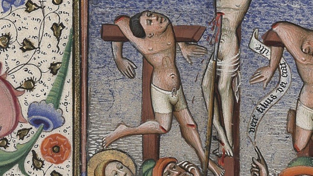 Crocifissione, Libro d’ore Biblioteca Apostolica Vaticana, Ott. lat. 2919 Fiandre, sec. XV, f.25v © Biblioteca Apostolica Vaticana