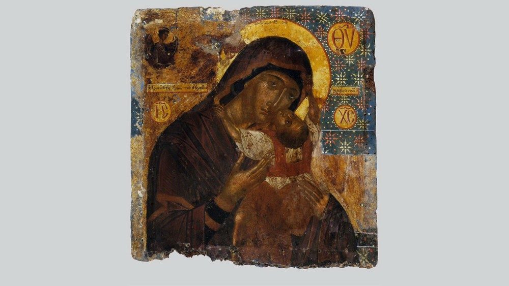 Angelos Akotantos, la Vergine Glykophilousa (la Vergine del dolce bacio), XV secolo, Museo Bizantino e Cristiano di Atene.