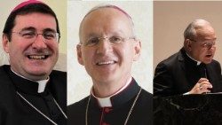 À esquerda, o novo Substituto da Secretaria de Estado, Paolo Rudelli. Ao centro, o novo Prefeito da Casa Pontifícia, Arcebispo Petar Rajič; à direita, o atual Substituto, Edgar Peña Parra, que agora é o novo Núncio Apostólico na Itália