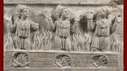 Sarcophagus fragments showing sts. Hananiah, Mishael and Azariah